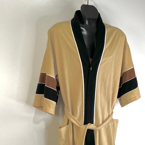 Vintage 80s After All Velour Robe Neutral Browns - Picture 2 of 8